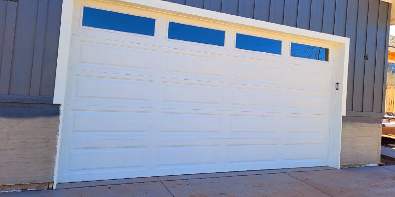 long panel garage door - lock and garage